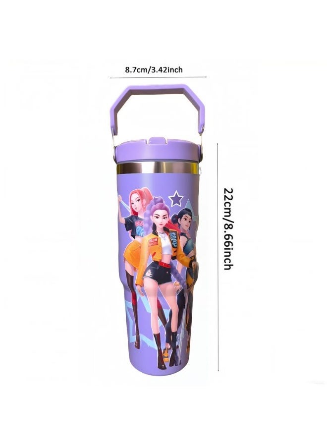 ECLux K-Pop ghost hunter-themed reusable vacuum insulated tumbler comes with a lid and straw, making it perfect for travel, work, study, and everyday coffee drinking（Red） - Image 2